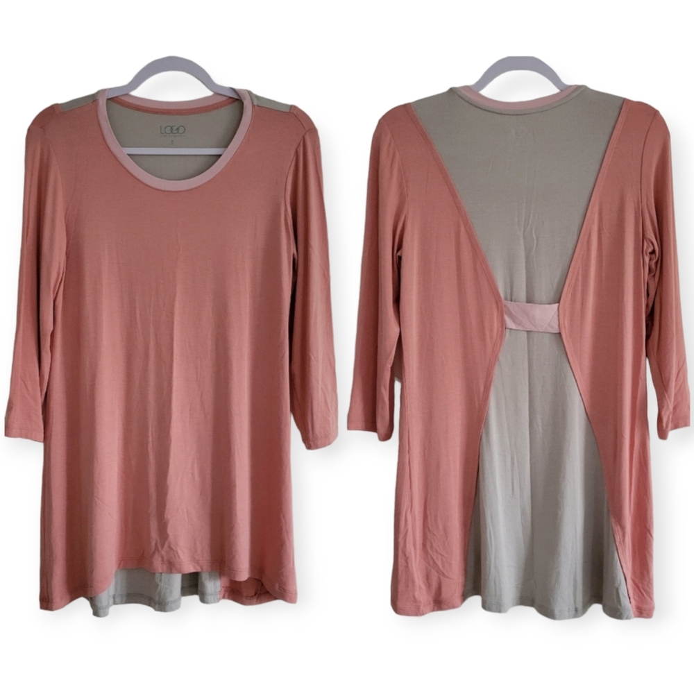 LOGO by Lori Goldstein Peach Pink Gray 3/4 Sleevele Chic Tunic Top S